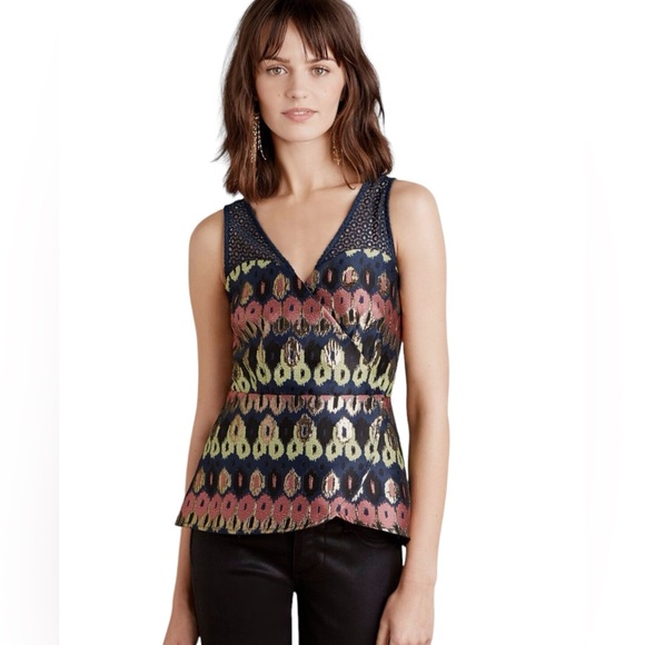 Anthropologie Tops - Anthropologie HD in Paris Yana Jacquard Peplum Top Blue Metallic Size 4